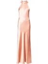 Galvan Tie Neck Halter Evening Gown In Neutrals