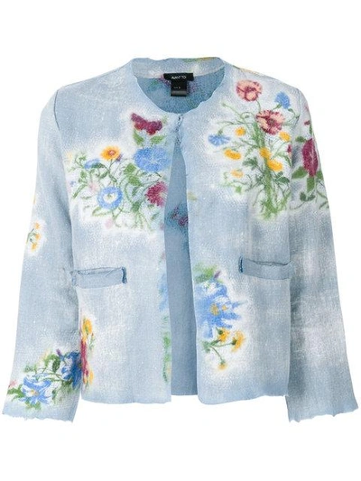 Avant Toi Floral Print Cropped Jacket - Blue