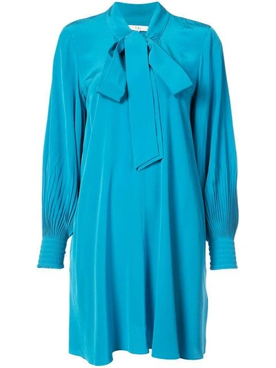 Tibi Arielle Tie Front Silk Shift Dress In Bowery Blue