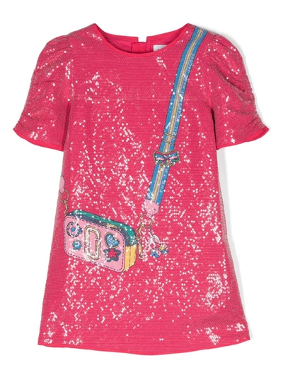 Marc Jacobs Kids' 亮片包包印花连衣裙 In Fuchsia