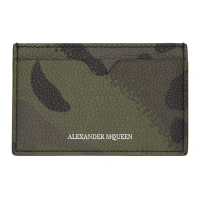 Alexander Mcqueen Camouflage-print Full-grain Leather Cardholder In Green