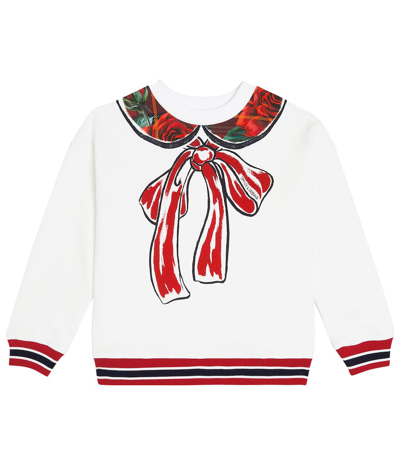 Dolce & Gabbana Kids' Bow Print Cotton Sweatshirt In White,red