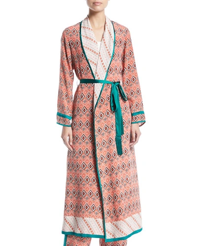 Talitha Almasi-print Silk Robe Coat With Self-tie Belt