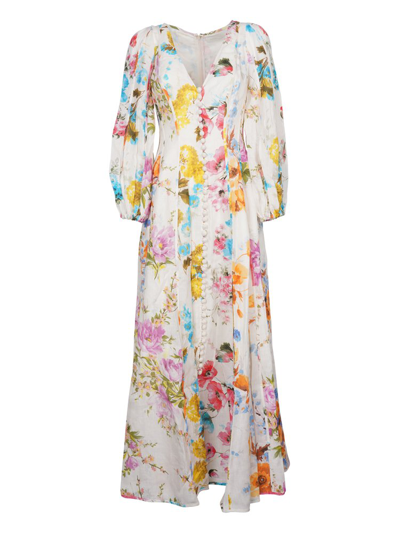 Zimmermann Halcyon Floral Layered Linen Maxi Dress In Multi