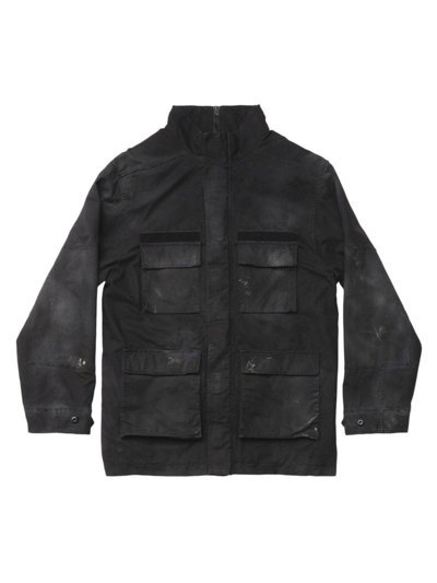 Balenciaga Double Front Cotton Military Parka In Black