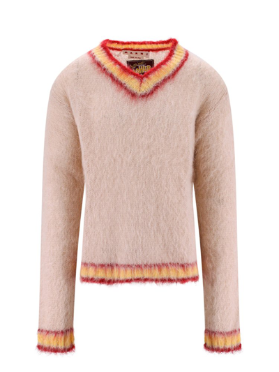 Marni Brushed Mohair Blend Knit V-neck Sweater In Multicolor