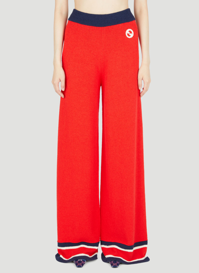 Gucci Knit Cotton Blend Wide Trousers In Red