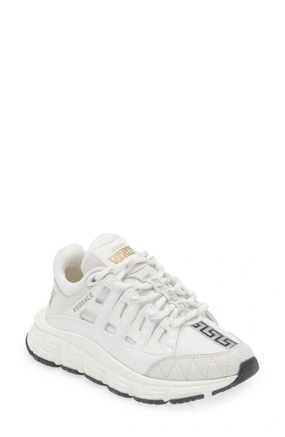 Versace Kids' Trigreca Logo-print Leather Low-top Trainers 8-10 Years In White