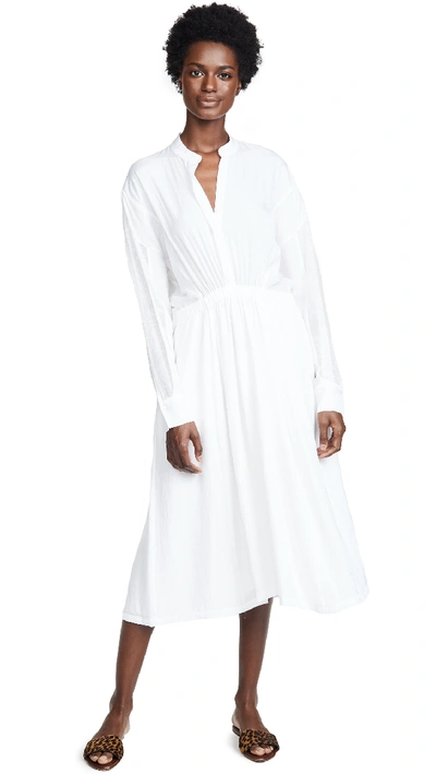 Vince Shirred Seamed Cotton Midi Dress In Optic White