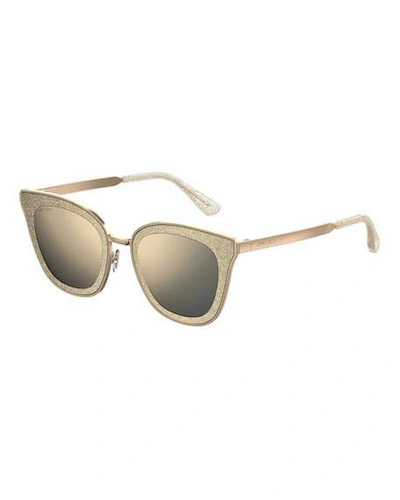 Jimmy Choo Women's Lizzy Glitter Cat Eye Sunglasses, 50mm In Gold/black/brown