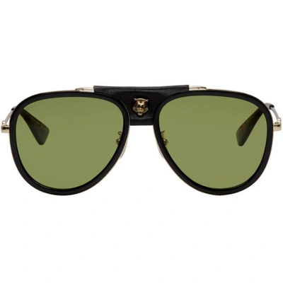 Gucci Black Web Block Aviator Sunglasses In 014 Gld/blk
