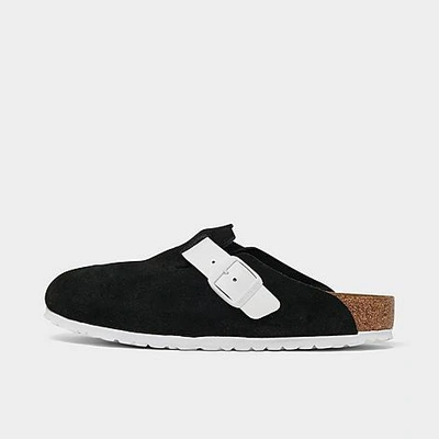 Birkenstock Boston Suede Sandals In Black/white