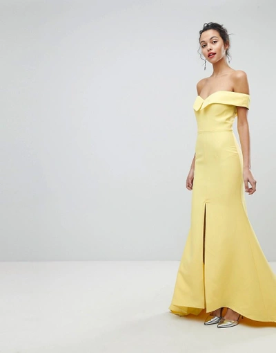 Jarlo Bardot Maxi Dress With Thigh Split And Train Detail Yellow ModeSens