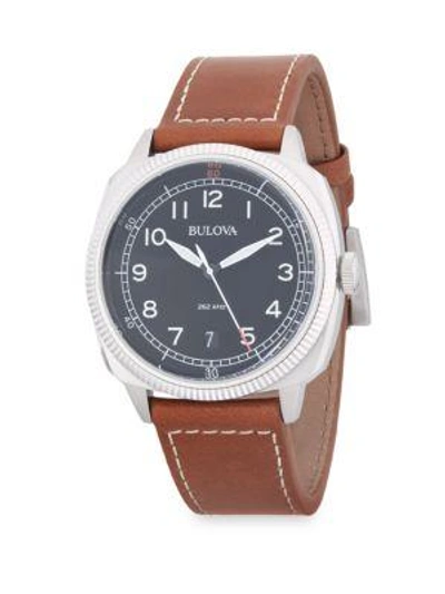 Bulova Stainless Steel Analog Leather-strap Watch In Silver