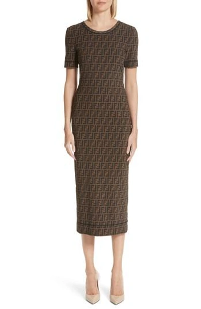 fendi logo midi dress Fendi White/Black Zucca Jacquard Knit Bodycon Midi Dress S Fendi