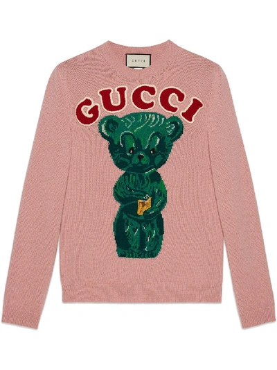 Gucci Wool Sweater With Teddy Bear In Pink