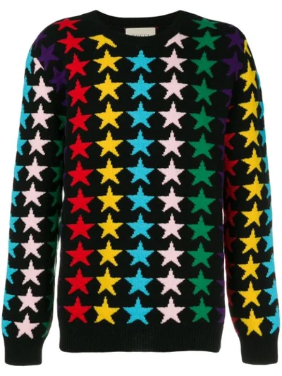 Gucci Star-intarsia Chunky-knit Wool Jumper In Black