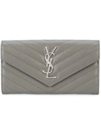 Saint Laurent Monogram Flap Wallet In Grey