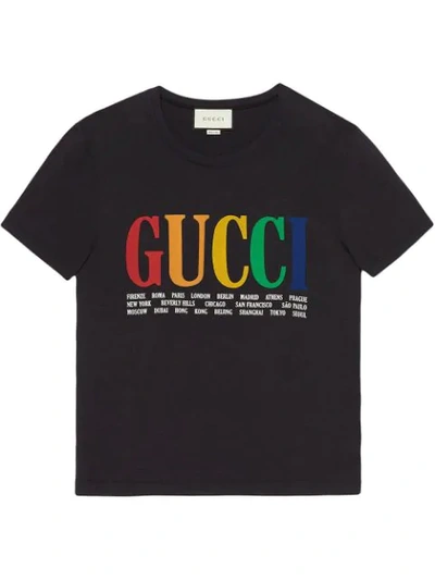 Gucci Multicolor Logo T-shirt In Black