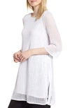 Eileen Fisher 3/4-sleeve Long Organic Linen Tunic With Side Slits In White