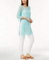 Eileen Fisher 3/4-sleeve Long Organic Linen Tunic With Side Slits In Seaglass