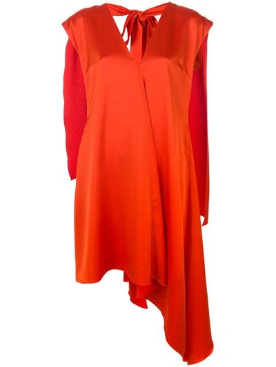Msgm Cape Detail Asymmetric-hem Dress In Red