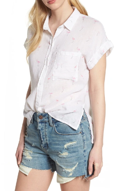 Rails Whitney Flamingoes Short-sleeve Button-down Top In White