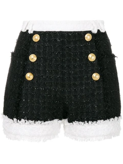 Balmain Monochrome Bouclé Tweed Shorts In Black