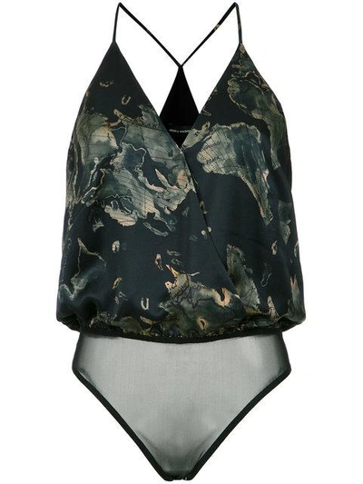 Andrea Marques Cache Coeur Printed Bodysuit In Black