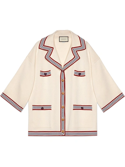 Gucci Silk Cotton Cardigan With Stripes In White