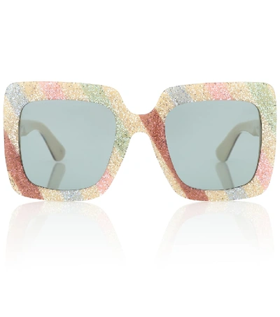 Gucci Glitter-stripe Square Acetate Sunglasses In Multicoloured