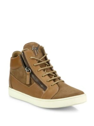 Giuseppe Zanotti Leather & Suede Side-zip Sneakers In Tan