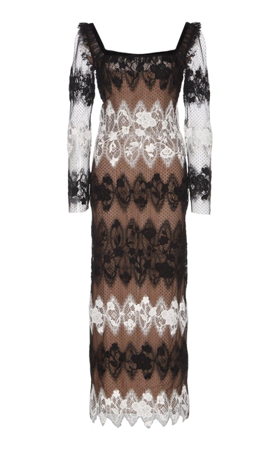 Sandra Mansour Perle Lace Embroidered Midi Dress In Black/white