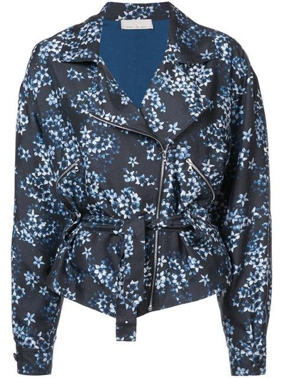 Fleur Du Mal Floral Zipped Jacket In Blue Jasmine