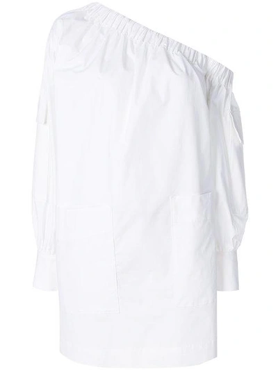 Msgm Off Shoulder Pocket Dress - White