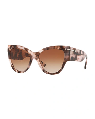 Valentino Cat-eye Acetate Sunglasses W/ Rockstud Trim In Pink Havana