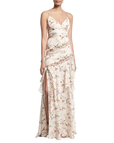 Theia Floral-print Ruffle Slip Dress