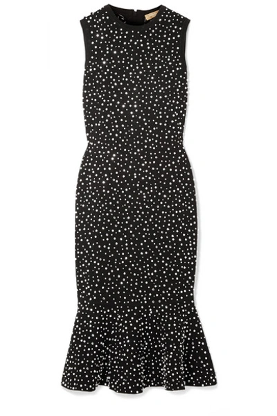 Michael Kors Sleeveless Crystal-embroidered Stretch-viscose Trumpet Cocktail Dress In Black