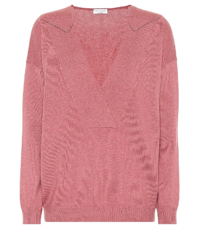 Brunello Cucinelli Two-ply V-neck Cashmere Sweater In Sorbet