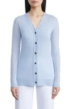 Lafayette 148 Fine Gauge Cashmere V-neck Cardigan In Aerial Blue