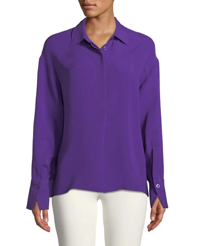 Joseph Silk Crepe Long-sleeve Tunic Top In Violet