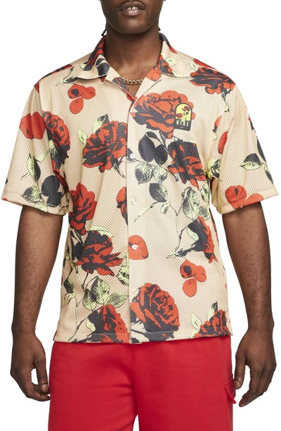 Nike Rose City Mesh Button-up Shirt In Brown