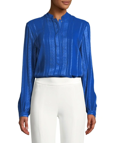 Zeus And Dione Signature Silk Jacquard Blouse In Blue