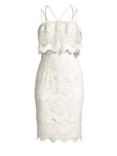 Black Halo Gwendolyn Scalloped Lace Cocktail Sheath Dress In White