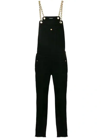 Balmain Embellished Denim Overalls In Black