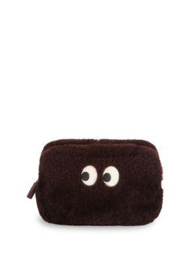 Anya Hindmarch Dyed Fur Pouch In Dark Red