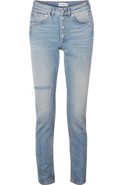 Balenciaga High-rise Distressed Slim-leg Jeans In Blue
