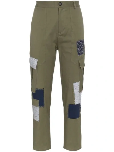 78 Stitches Cotton Combat Trousers With Patches In Green