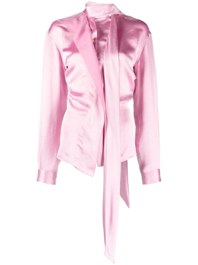 Victoria Beckham Satin Scarf-neck Blouse In Pink
