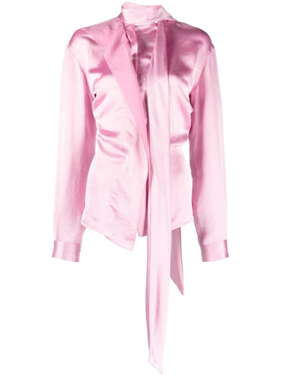 Victoria Beckham Satin Scarf-neck Blouse In Rose